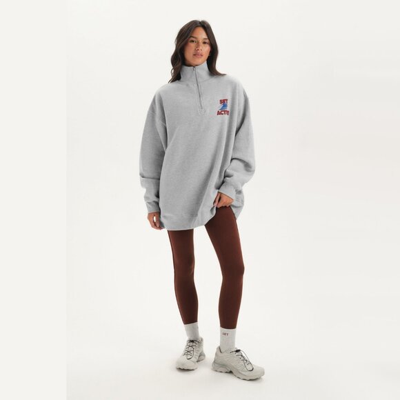 Set Active Staple Quarter Zip Midweight Sweatshirt Mountain Heather Grey NWT New - Picture 11 of 12